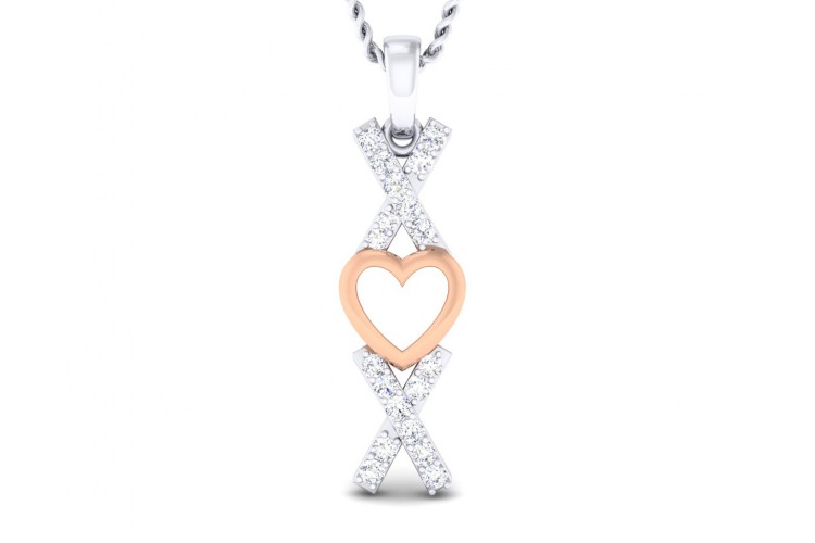 Phebe heart & Kisses Diamond Pendant in two tone 18k gold